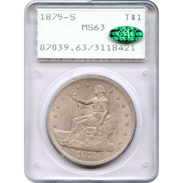 1875-S $1 Trade Silver Dollar PCGS MS63 (CAC)