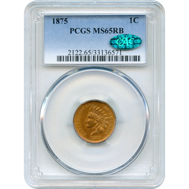 1875 1C Indian Head Cent PCGS MS65RB (CAC)