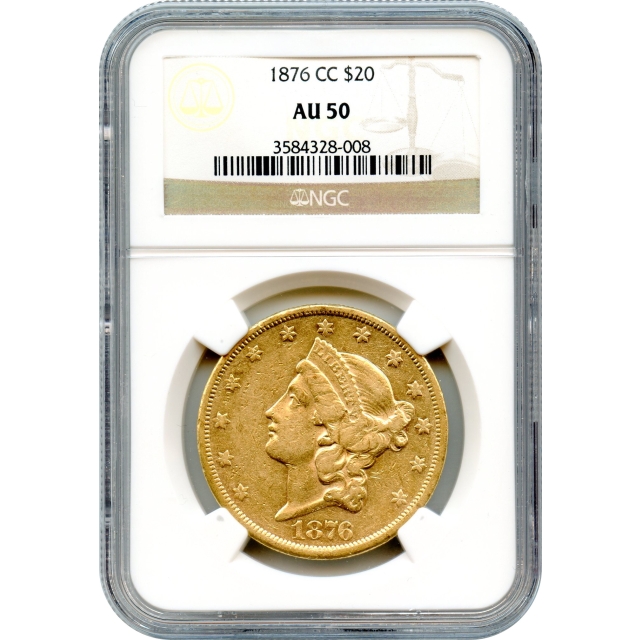 1876-CC $20 Liberty Head Double Eagle  NGC AU50