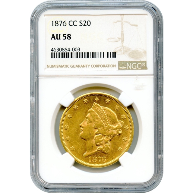 1876-CC $20 Liberty Head Double Eagle NGC AU58