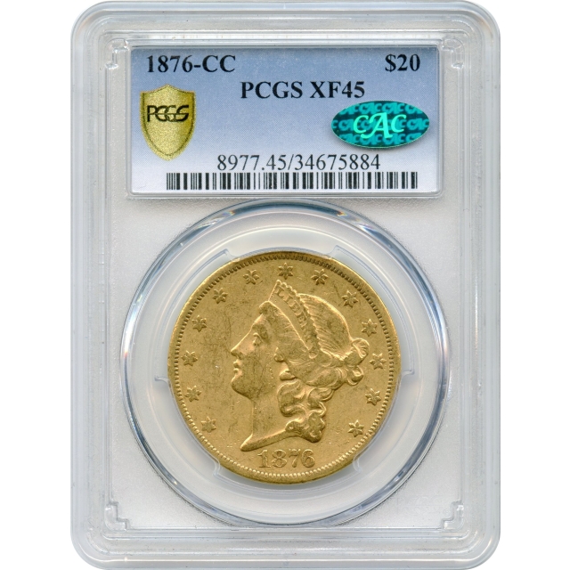 1876-CC $20 Liberty Head Double Eagle PCGS XF45 (CAC)