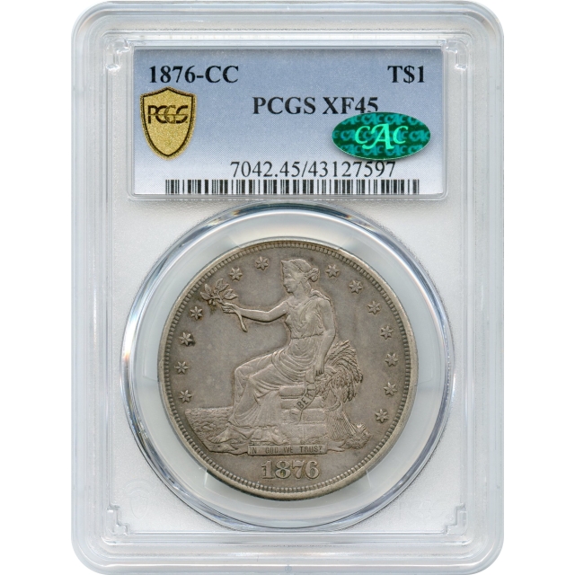 1876-CC $1 Trade Silver Dollar PCGS XF45 (CAC)