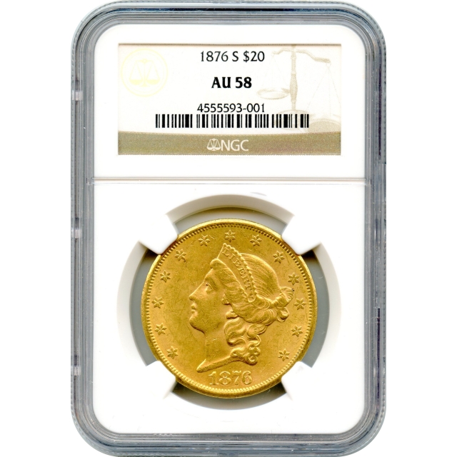 1876-S $20 Liberty Head Double Eagle NGC AU58