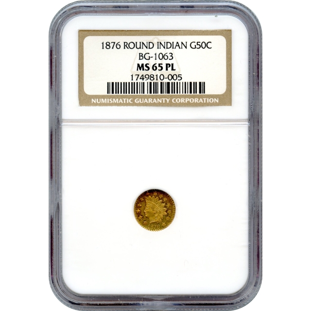 BG-1063, 1881 California Fractional Gold 50C, Indian Round NGC MS65 PL - Tied FINEST-!