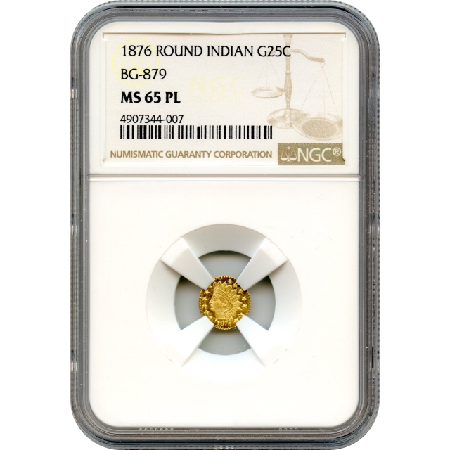 BG- 879, 1876 California Fractional Gold 25C, Indian Round NGC MS65 Prooflike R4