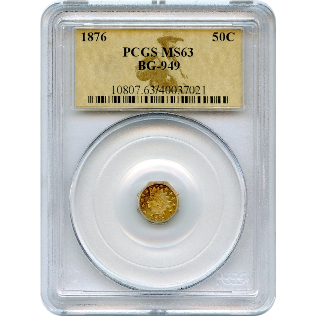 BG- 949, 1876 California Fractional Gold 50C, Indian Octagonal PCGS MS63 R4