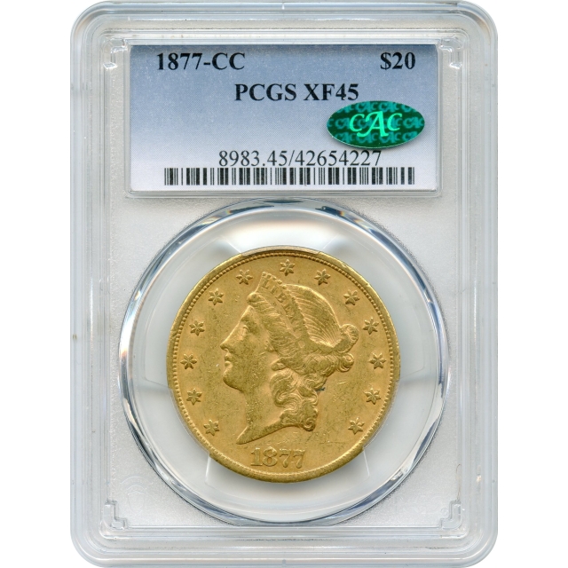 1877-CC $20 Liberty Head Double Eagle PCGS XF45 (CAC)