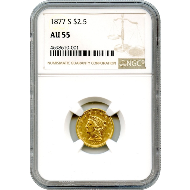 1877-S $2.50 Liberty Head Quarter Eagle NGC AU55