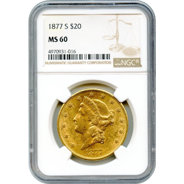1877-S $20 Liberty Head Double Eagle NGC MS60