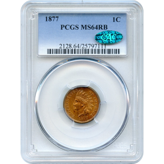 1877 1C Indian Head Cent PCGS MS64RB (CAC)