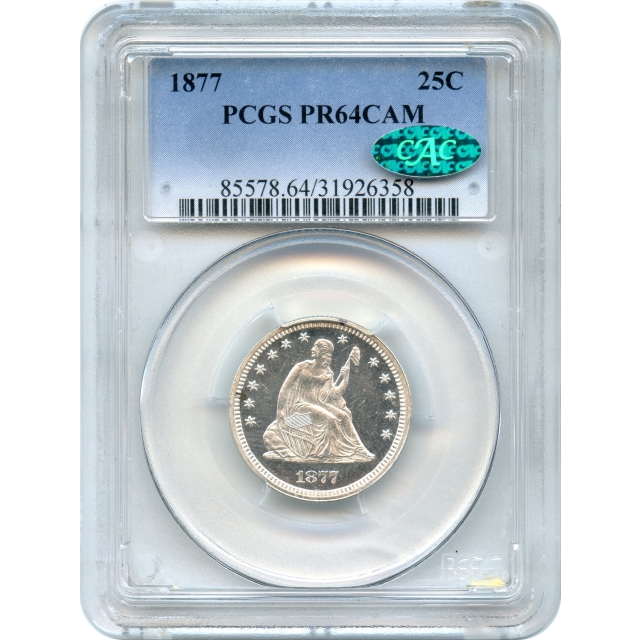 1877 25C Liberty Seated Quarter Dollar PCGS PR64CAM (CAC)