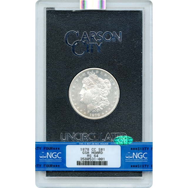 1878-CC $1 Morgan Silver Dollar NGC MS64 (CAC) Ex. GSA Hoard, box included