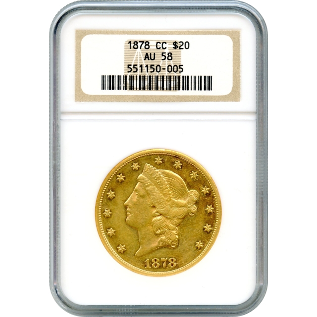 1878-CC $20 Liberty Head Double Eagle NGC AU58