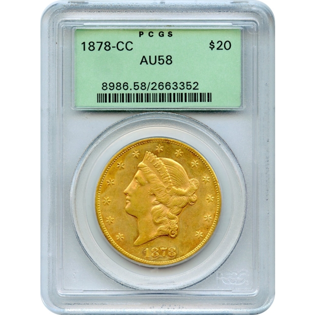 1878-CC $20 Liberty Head Double Eagle PCGS AU58