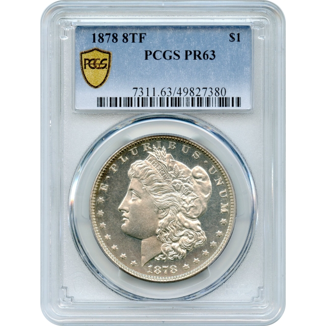 1878 $1 Morgan Silver Dollar, 8 Tailfeathers PCGS PR63