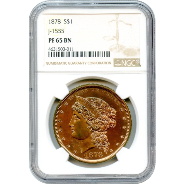1878 $1 Standard Barber Dollar Copper Pattern,  J-1555 NGC PR65BN