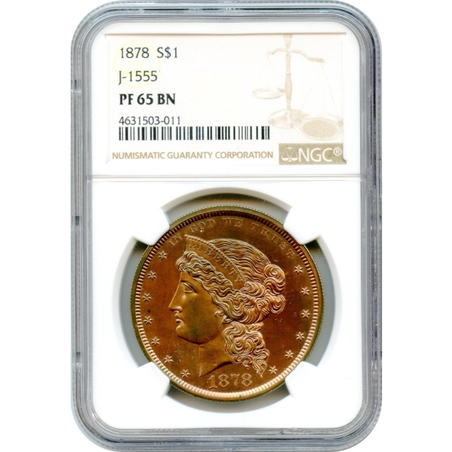 1878 $1 Standard Barber Dollar Copper Pattern,  J-1555 NGC PR65BN