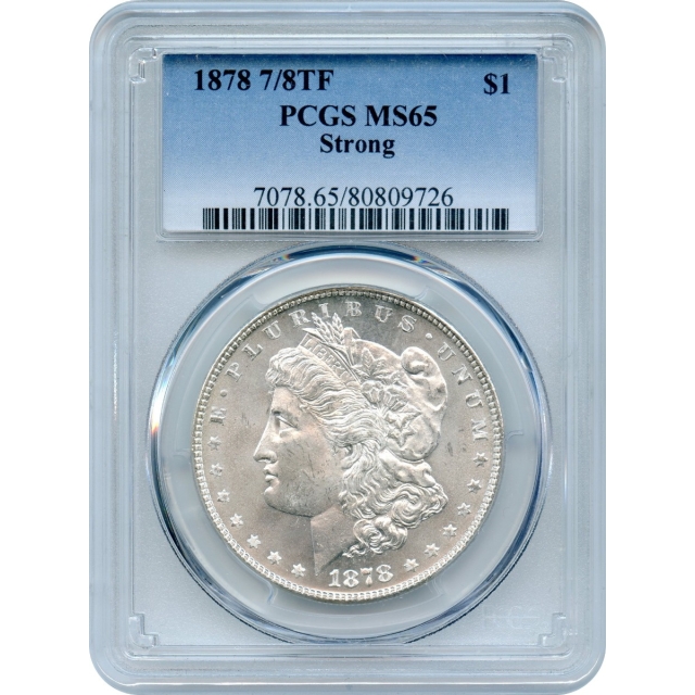 1878 $1 Morgan Silver Dollar, 7/8 Tail feathers Strong variety PCGS MS65