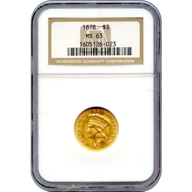 1878 $3 Indian Princess Three Dollar NGC MS63
