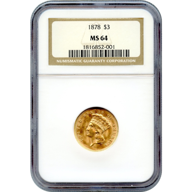 1878 $3 Indian Princess Three Dollar NGC MS64