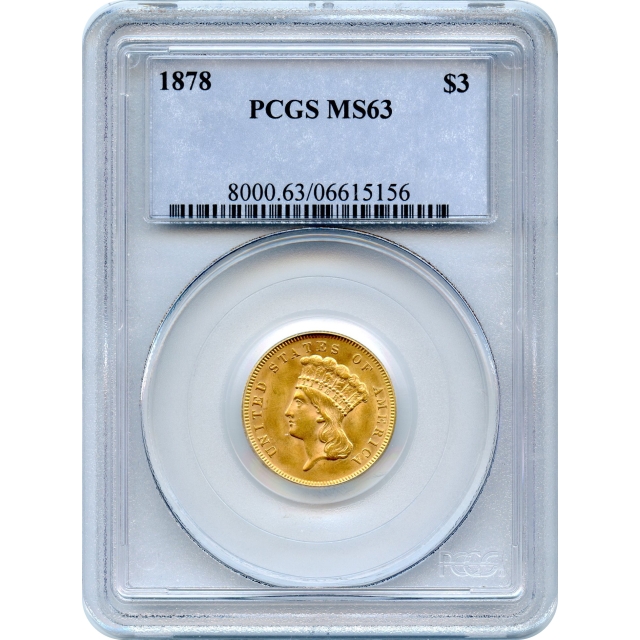 1878 $3 Indian Princess Three Dollar PCGS MS63