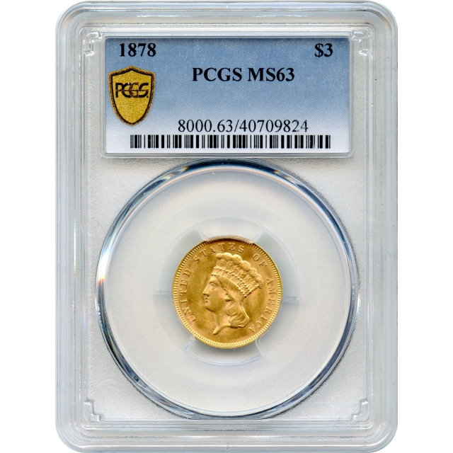 1878 $3 Indian Princess Three Dollar PCGS MS63