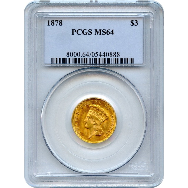 1878 $3 Indian Princess Three Dollar PCGS MS64