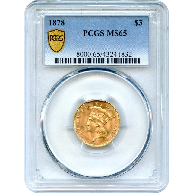 1878 $3 Indian Princess Three Dollar PCGS MS65