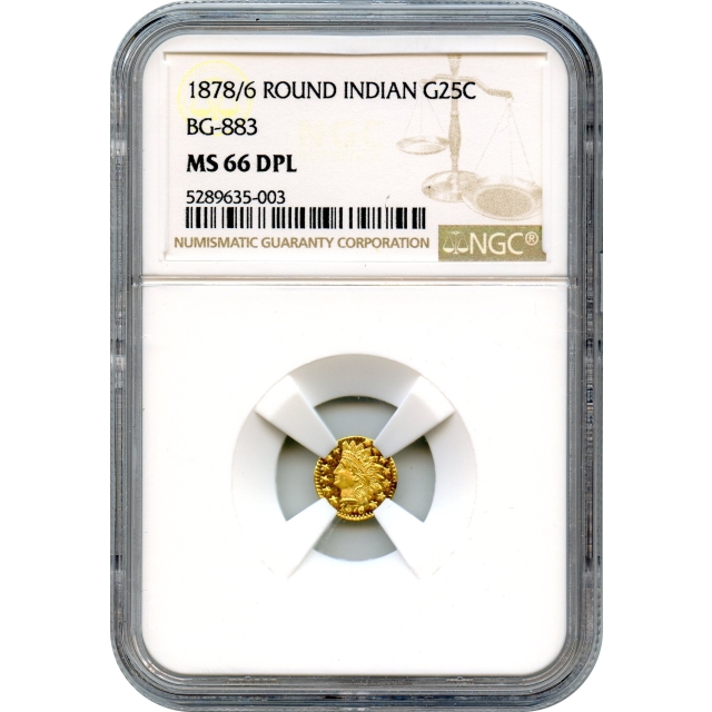 BG- 883, 1878/6 California Fractional Gold 25C, Indian Round NGC MS66DMPL R4+