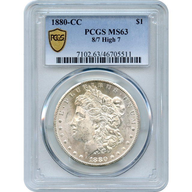 1880-CC $1 Morgan Silver Dollar, 8/High 7 PCGS MS63