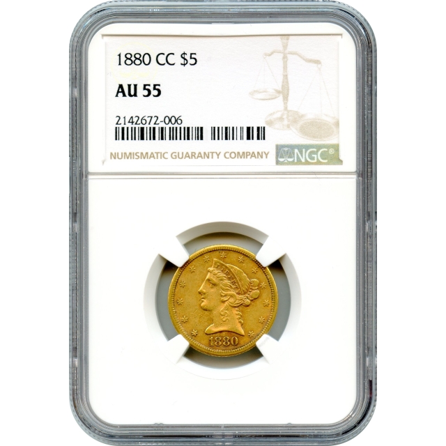 1880-CC $5 Liberty Head Half Eagle NGC AU55