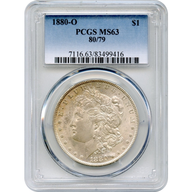 1880-O $1 Morgan Silver Dollar, 80/79 variety PCGS MS63