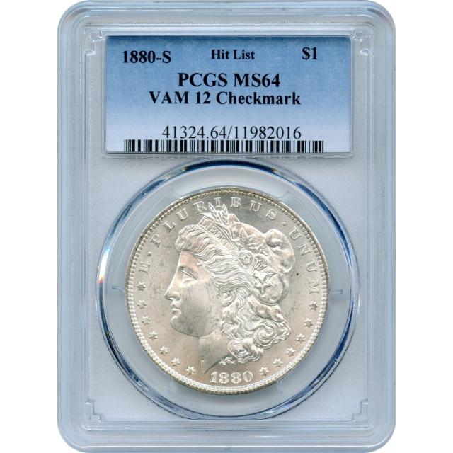1880-S $1 Morgan Silver Dollar, VAM-12 Checkmark PCGS MS64