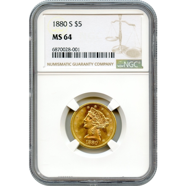 1880-S $5 Liberty Head Half Eagle NGC MS64