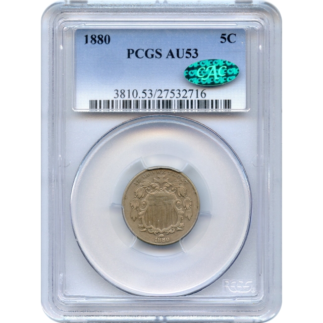 1880 5C Shield Nickel PCGS AU53 (CAC)