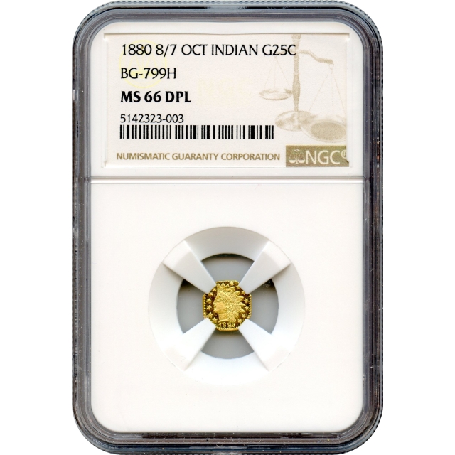 BG- 799H, 1880/70 California Fractional Gold 25C, Indian Octagonal NGC MS66 Deep Prooflike R6+