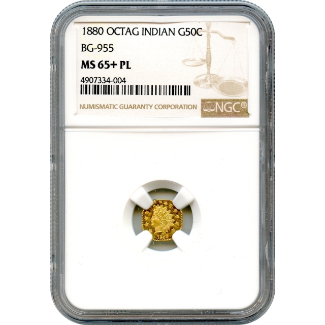 BG- 955, 1880 California Fractional Gold 50C, Indian Octagonal NGC MS65+PL