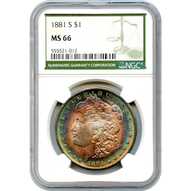 1881-S $1 Morgan Silver Dollar NGC MS66 - color!!!