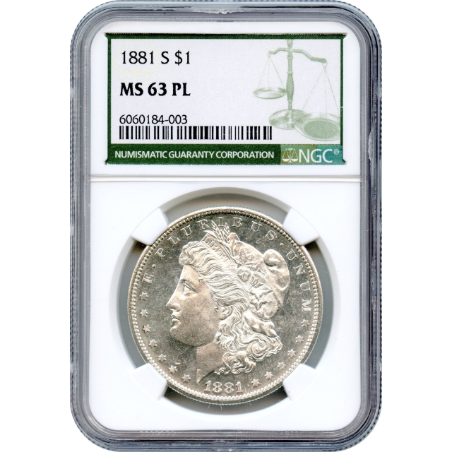 1881-S $1 Morgan Silver Dollar NGC (Green Label) MS63PL
