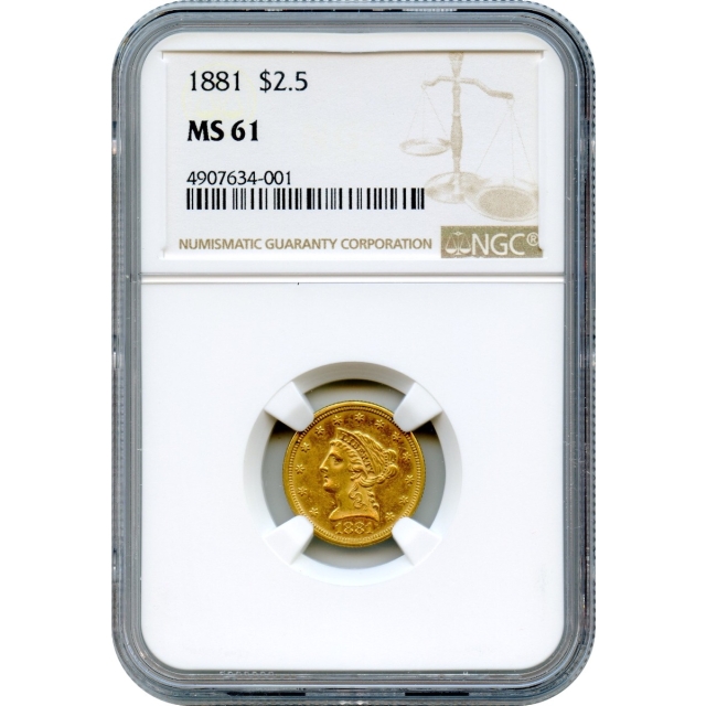 1881 $2.50 Liberty Head Quarter Eagle NGC MS61