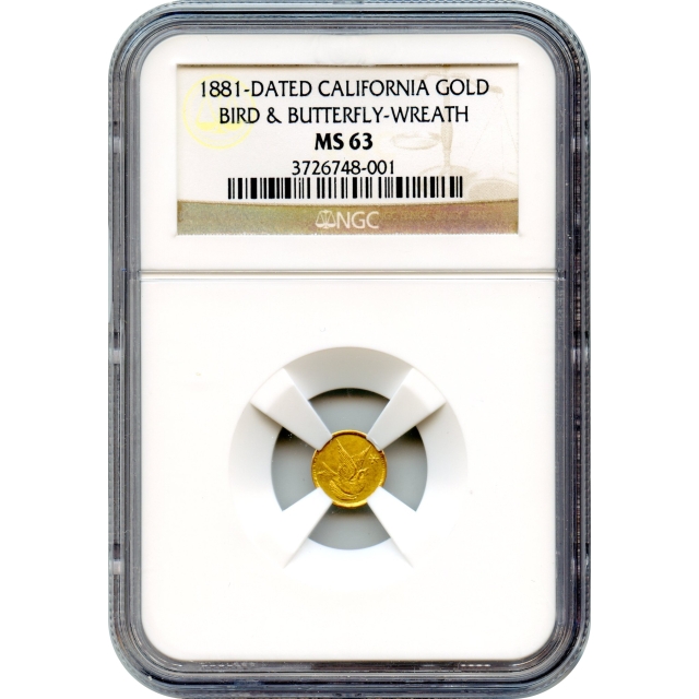 Token - 1881-Dated California Bird & Butterfly Gold Charm NGC MS63