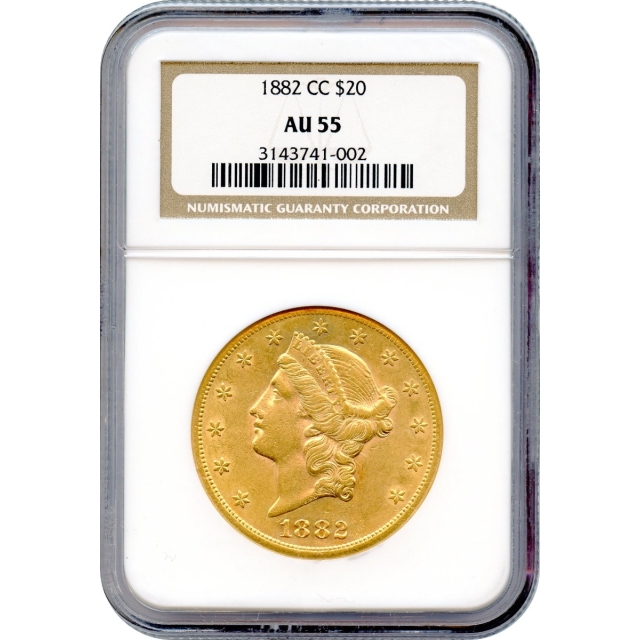 1882-CC $20 Liberty Head Double Eagle NGC AU55