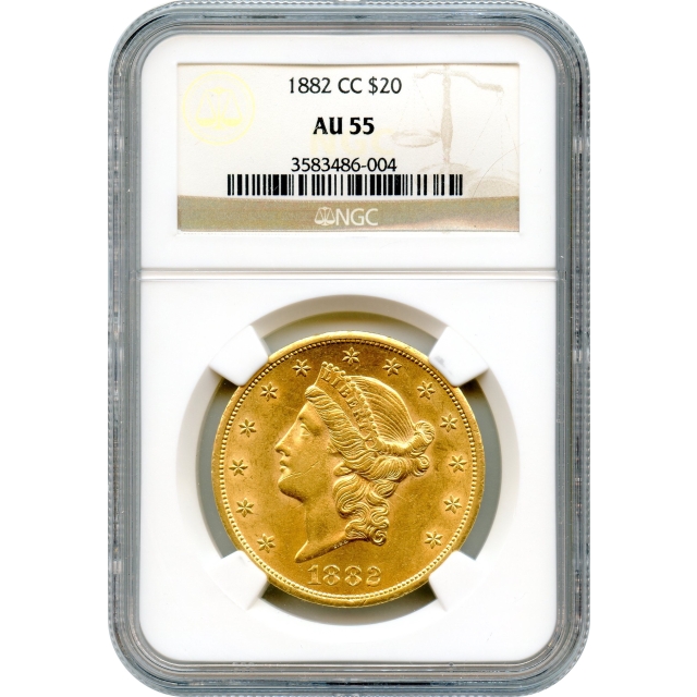 1882-CC $20 Liberty Head Double Eagle NGC AU55