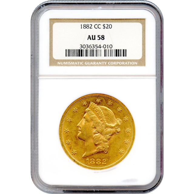 1882-CC $20 Liberty Head Double Eagle NGC AU58