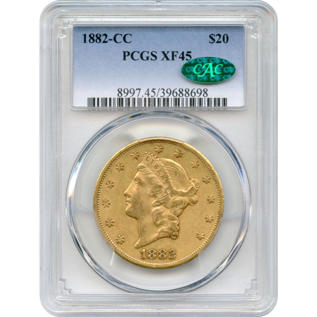 1882-CC $20 Liberty Head Double Eagle PCGS XF45 (CAC)