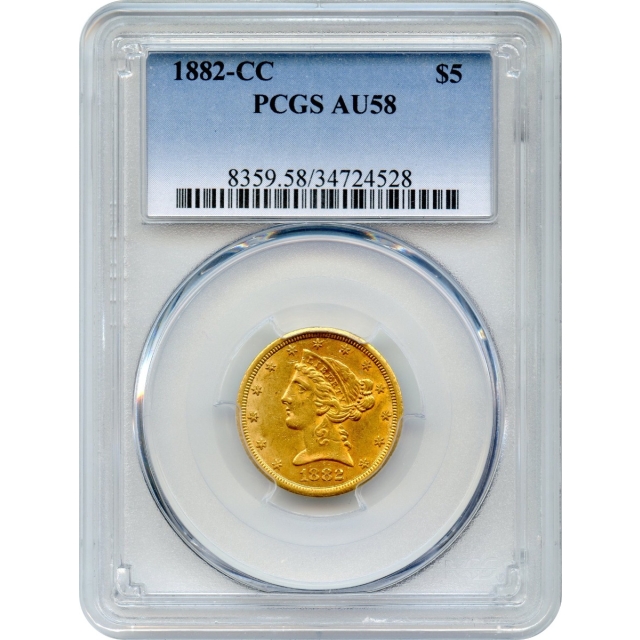 1882-CC $5 Liberty Head Half Eagle PCGS AU58