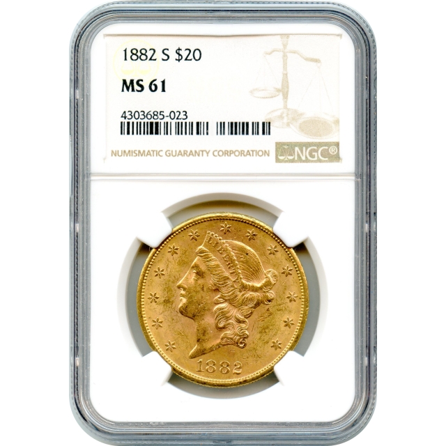 1882-S $20 Liberty Head Double Eagle NGC MS61