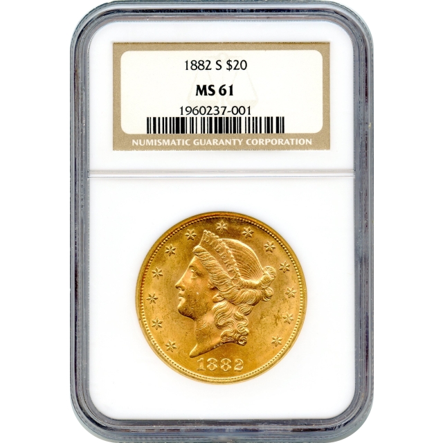 1882-S $20 Liberty Head Double Eagle NGC MS61