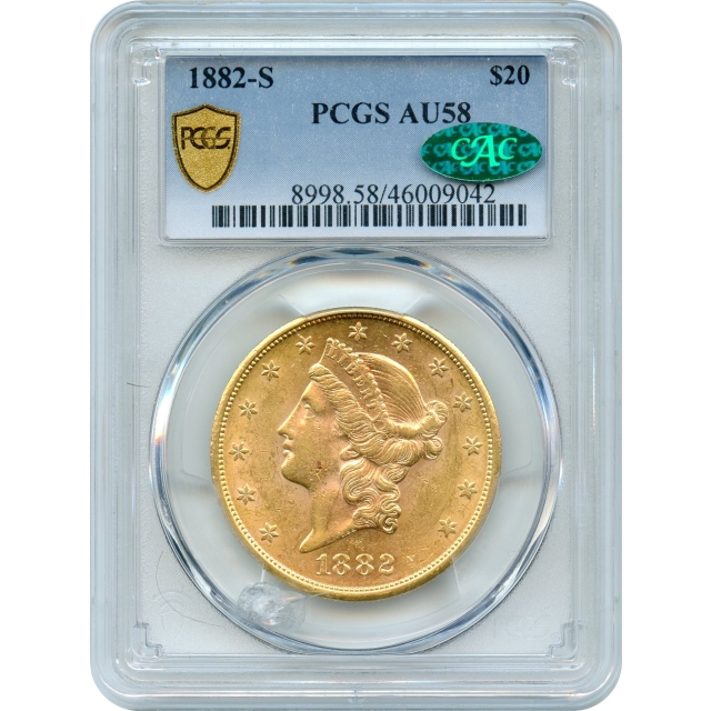 1882-S $20 Liberty Head Double Eagle PCGS AU58 (CAC)