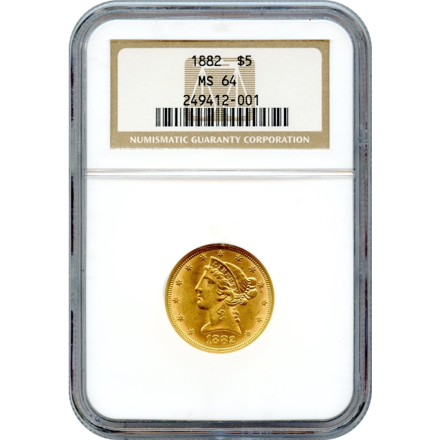 1882 $5 Liberty Head Half Eagle NGC MS64